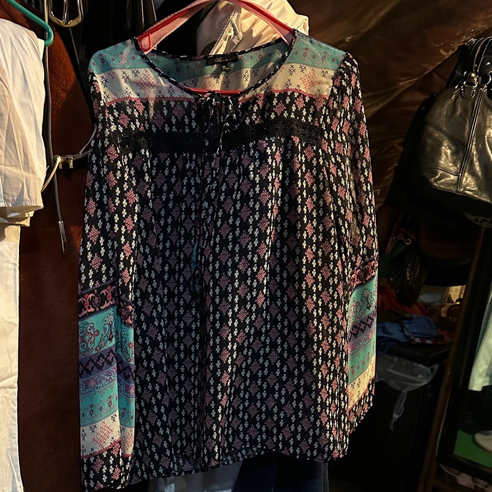 Monteau Black and Pink Patterned Blouse